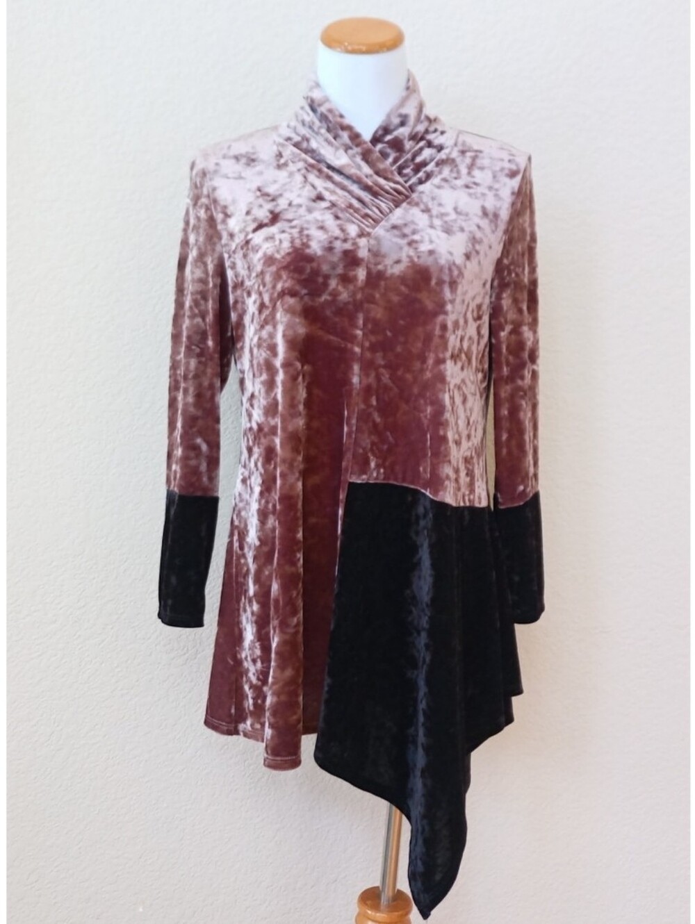 IC by Connie K brown and black crushed velvet asymmetrical tunic top